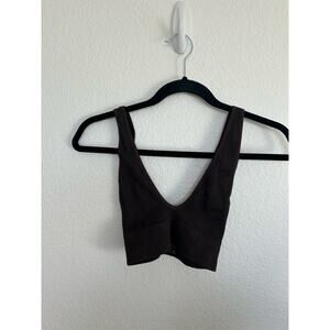 NUX Chocolate RibbedSeamless Wireless Plunging V Bralette Top - S